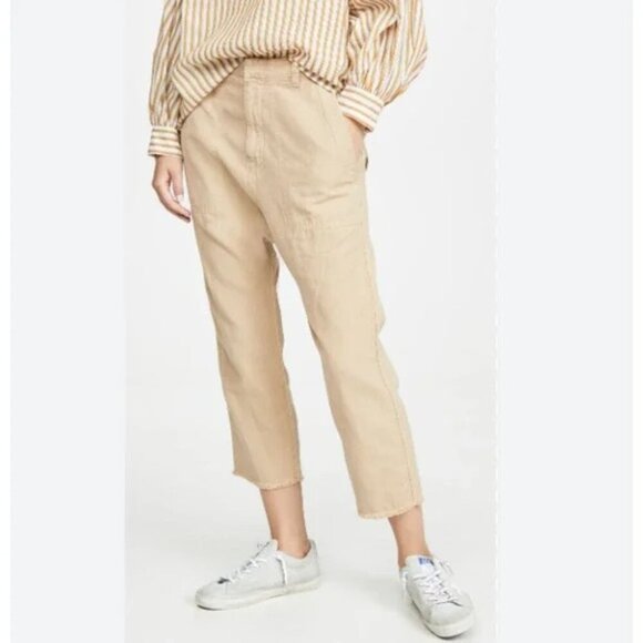 Nili Lotan Luna Pants Size 4 Beige Tan Drop Crotch Linen Blend Trousers - Picture 2 of 15